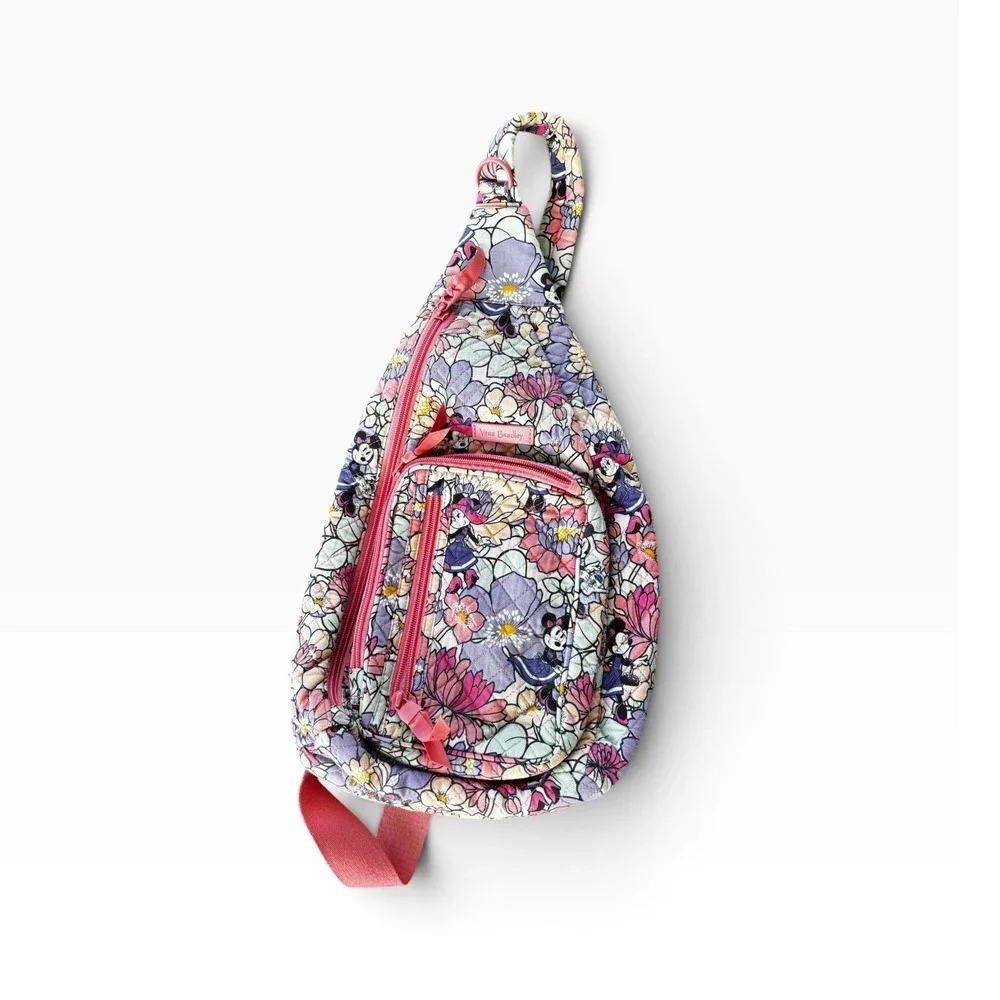 Vera Bradley Disney Minnie's Garden Party Sling Backpack Pink Mouse Quilted